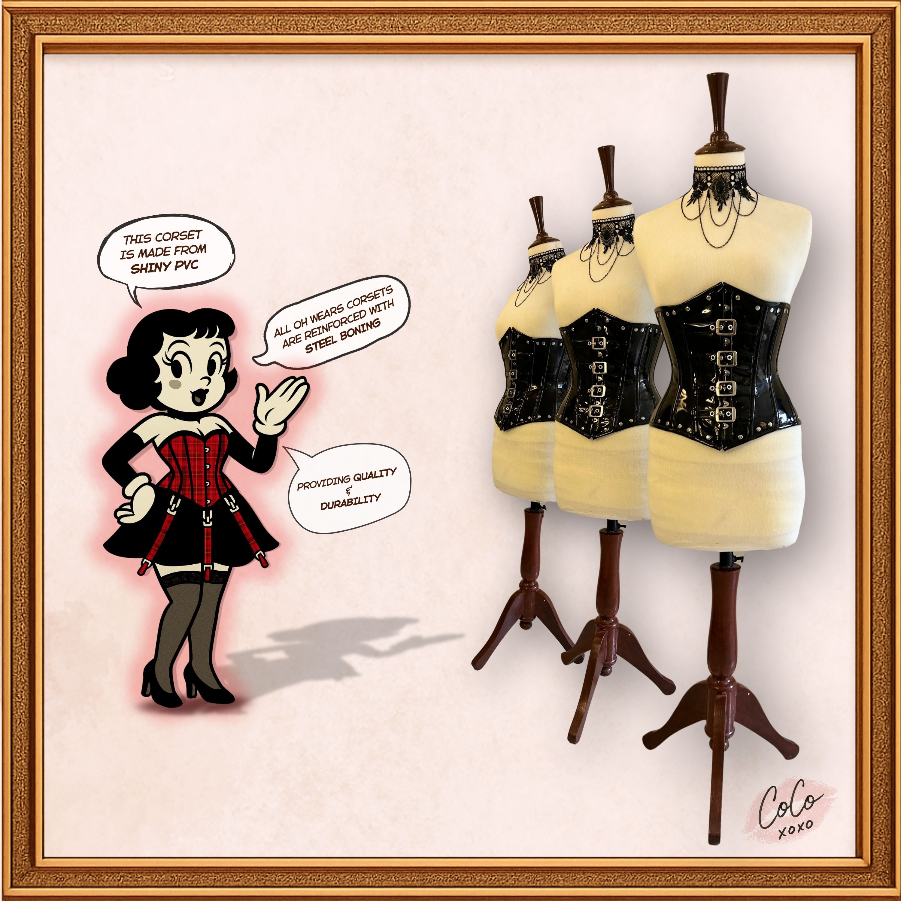 Gothic Black Buckle Underbust PVC Corset with Studs