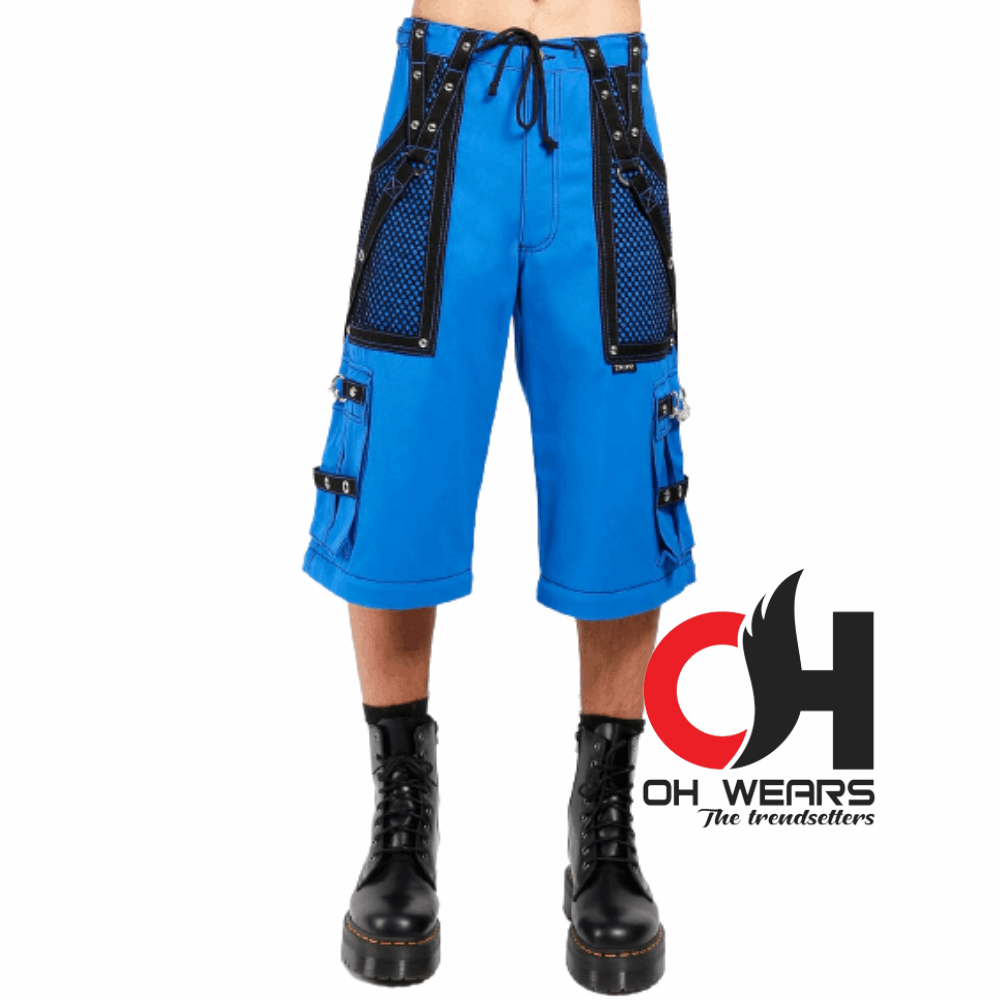 Handmade Blue & Black Electro bondage rave men gothic cyber chain goth jeans punk rock pant trouser and short baggy style OH-442-GT