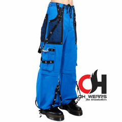 Handmade Blue & Black Electro bondage rave men gothic cyber chain goth jeans punk rock pant trouser and short baggy style OH-442-GT