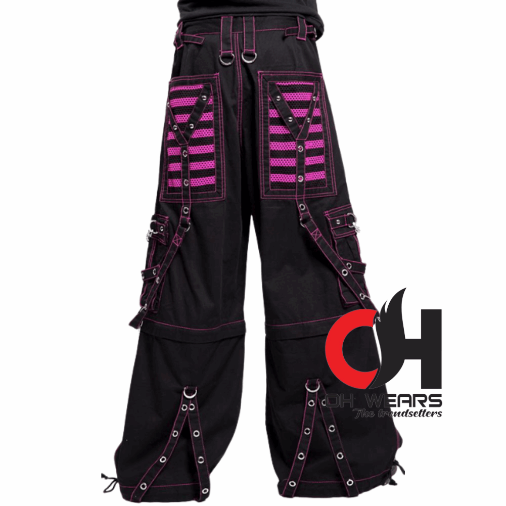 handmade black & pink Electro bondage rave men gothic cyber chain goth jeans punk rock pant trouser and short OH-443-GT