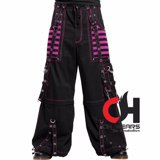 handmade black & pink Electro bondage rave men gothic cyber chain goth jeans punk rock pant trouser and short OH-443-GT