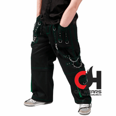 Men Handmade Gothic Bondage Trouser Green Thread Cyber Pant Punk Shorts Metal Studs Tripp Pants/Gothic wears pants OH-444-GT