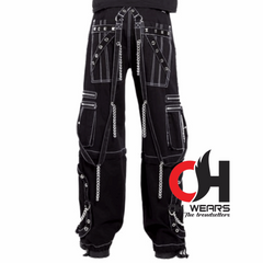 Handmade black Electro bondage rave men gothic cyber chain goth jeans punk rock pant trouser and short OH-446-GT