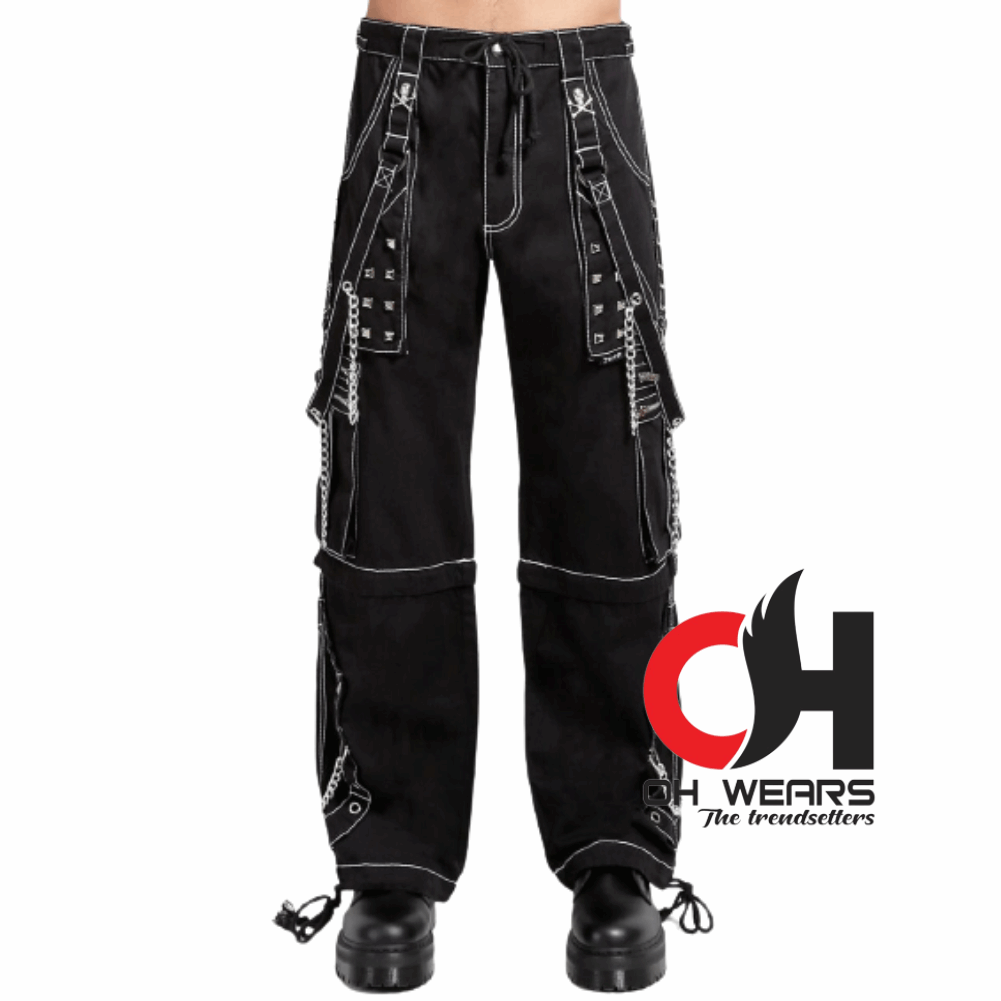 Men's Goth Black-Blue Bondage Handmade Pant Chains Punk Rock Mesh