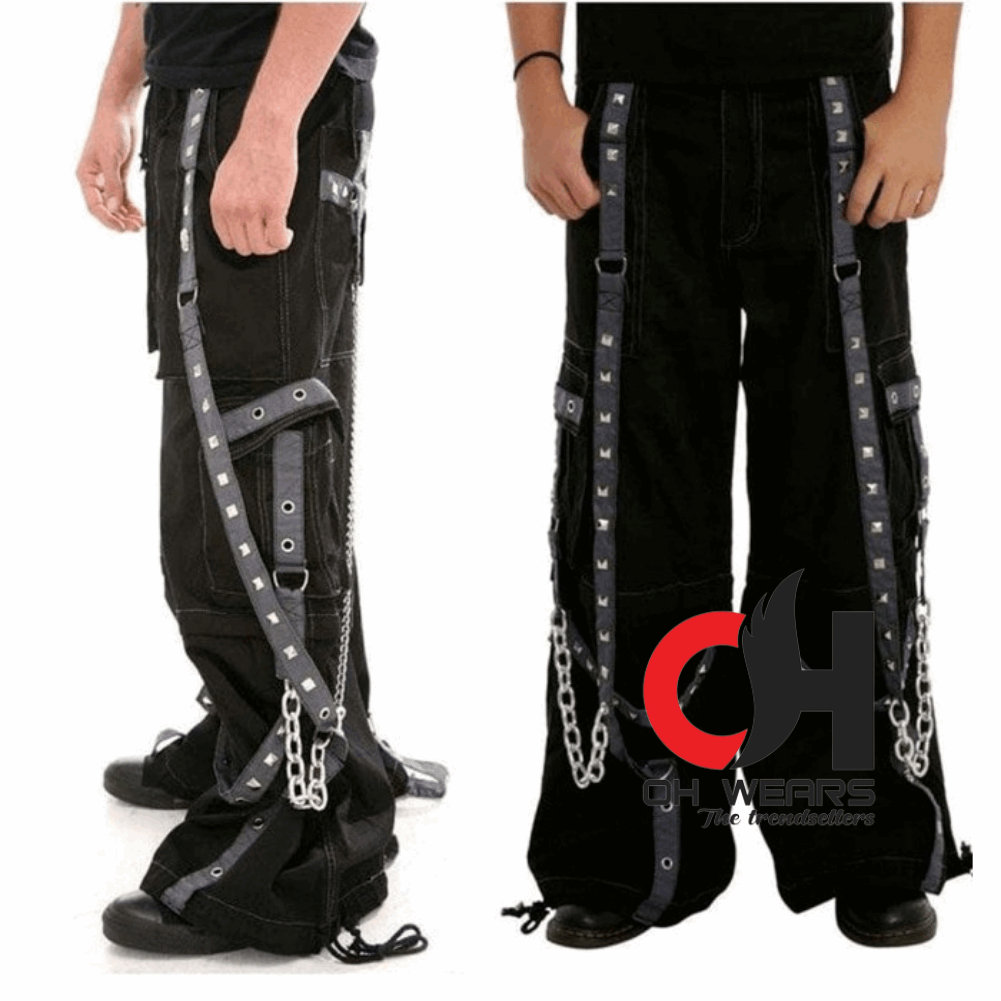 Handmade black Electro bondage rave men gothic cyber chain goth jeans punk rock pant trouser and short OH-446-GT