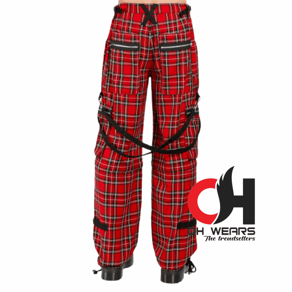 Gothic Bondage Red Plaid Straps Men Pant Alternative Punk Rock EMO Trouser Pant Shorts OH-447-GT