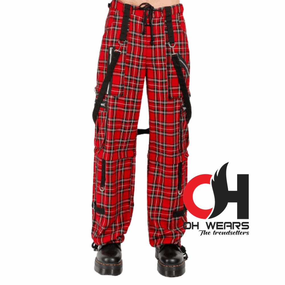 Gothic Bondage Red Plaid Straps Men Pant Alternative Punk Rock EMO Trouser Pant Shorts OH-447-GT