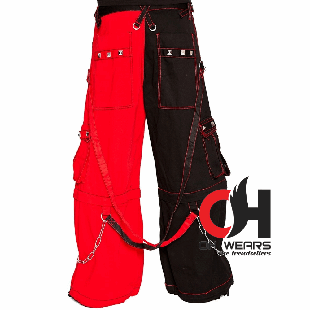 Men Bondage Trouser Punk Rock Transformer Baggy Black Split Leg Tripp Pants Black/Red Pants /EMO, gothic pants, men's gothic pants OH-429-GT