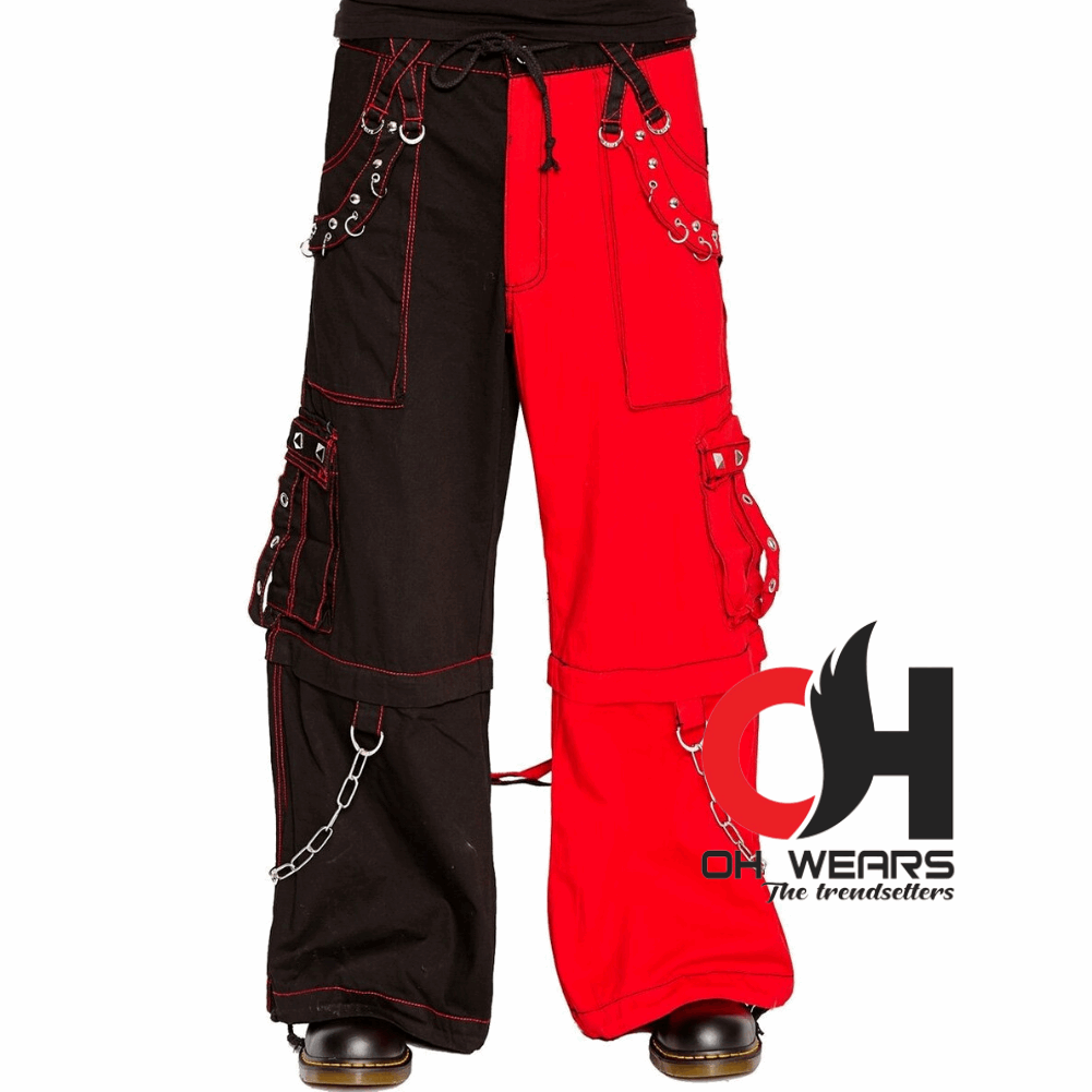 Men Bondage Trouser Punk Rock Transformer Baggy Black Split Leg Tripp Pants Black/Red Pants /EMO, gothic pants, men's gothic pants OH-429-GT