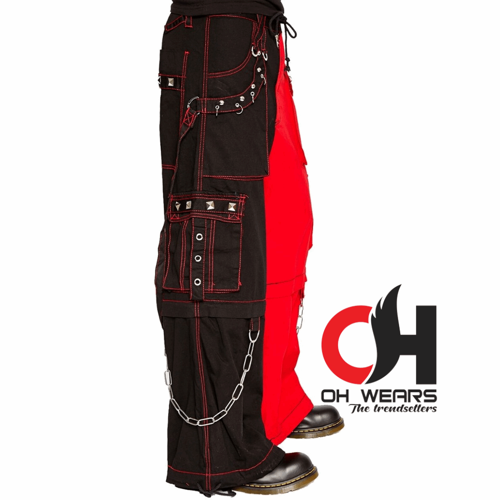 Men Bondage Trouser Punk Rock Transformer Baggy Black Split Leg Tripp Pants Black/Red Pants /EMO, gothic pants, men's gothic pants OH-429-GT