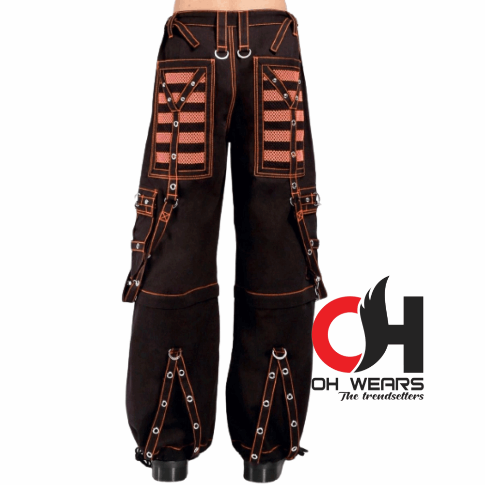 handmade black & orange Electro bondage rave men gothic cyber chain goth jeans punk rock pant trouser and short OH-430-GT