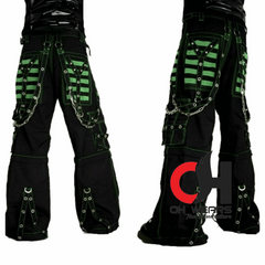 Handmade black & green Electro bondage rave men gothic cyber chain goth jeans punk rock pant trouser and short OH-431-GT