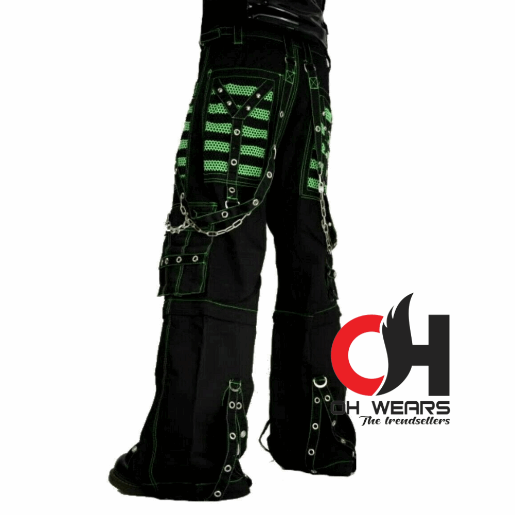 Handmade black & green Electro bondage rave men gothic cyber chain goth jeans punk rock pant trouser and short OH-431-GT