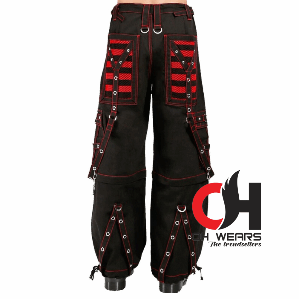 Handmade black & red Electro bondage rave men gothic cyber chain goth jeans punk rock pant trouser and short baggy style OH-432-GT