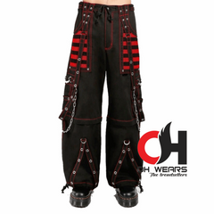 Handmade black & red Electro bondage rave men gothic cyber chain goth jeans punk rock pant trouser and short baggy style OH-432-GT