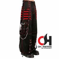 Handmade black & red Electro bondage rave men gothic cyber chain goth jeans punk rock pant trouser and short baggy style OH-432-GT