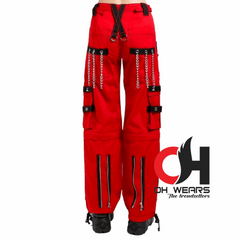 Men's Gothic Red Cotton Gothic Dark Cuff Pants, Men's Fashion Gothic Pants OH-433-GT