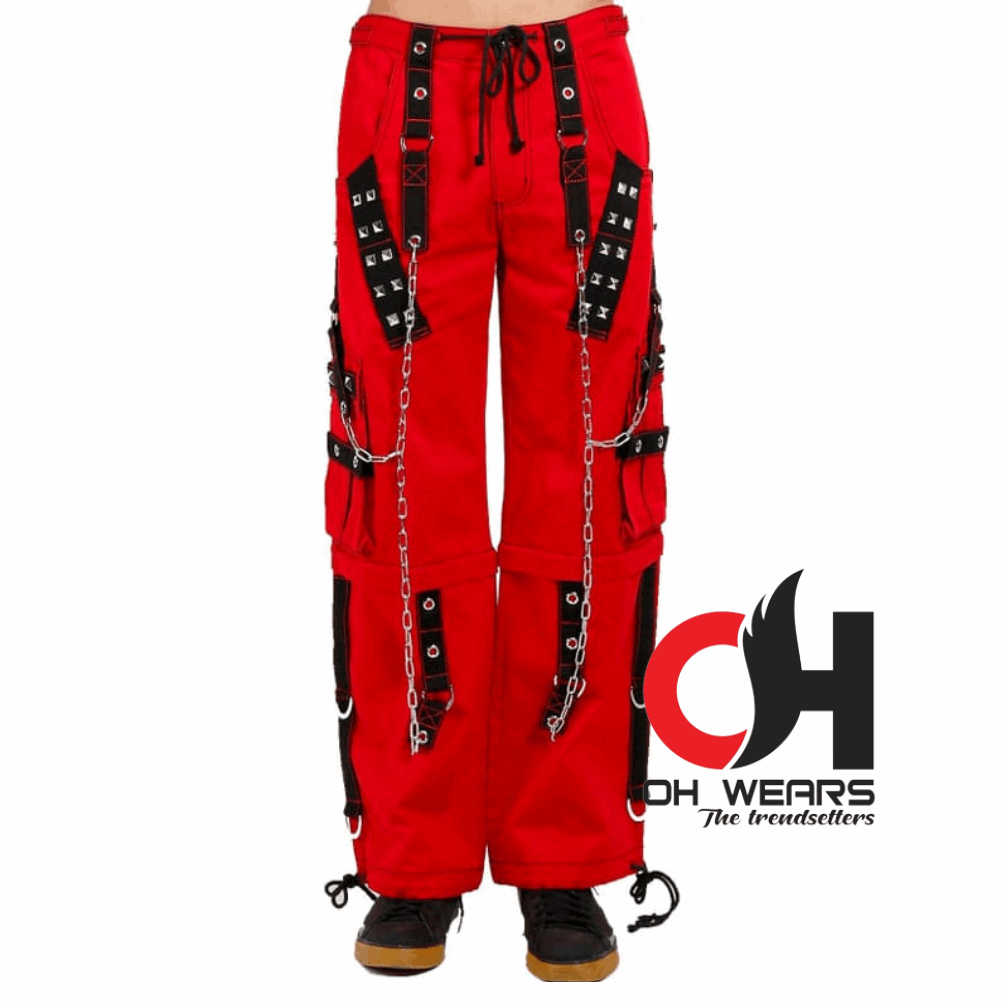 Men's Gothic Red Cotton Gothic Dark Cuff Pants, Men's Fashion Gothic Pants OH-433-GT