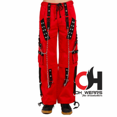 Men's Gothic Red Cotton Gothic Dark Cuff Pants, Men's Fashion Gothic Pants OH-433-GT