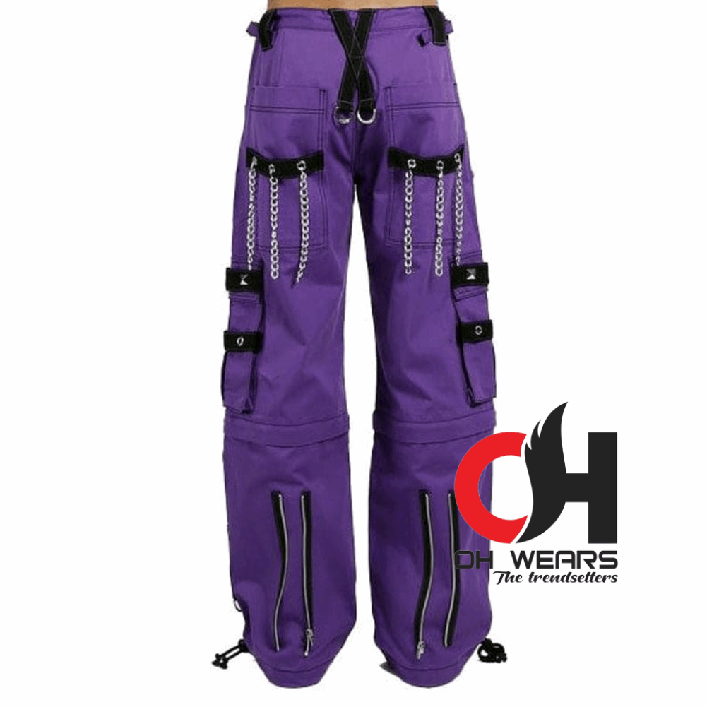 Men's Gothic Purple Cotton Gothic Dark Cuff Pants, Men's Fashion Gothic Pants OH-434-GT