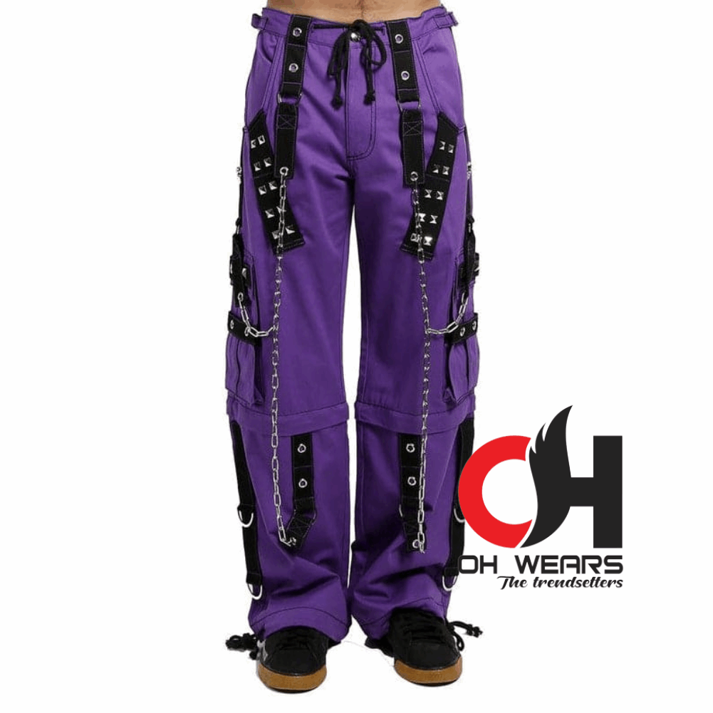 Men's Gothic Purple Cotton Gothic Dark Cuff Pants, Men's Fashion Gothic Pants OH-434-GT