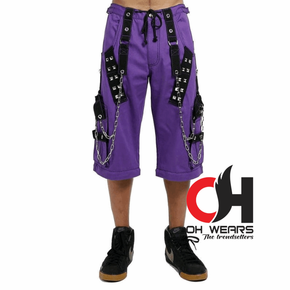 Men's Gothic Purple Cotton Gothic Dark Cuff Pants, Men's Fashion Gothic Pants OH-434-GT