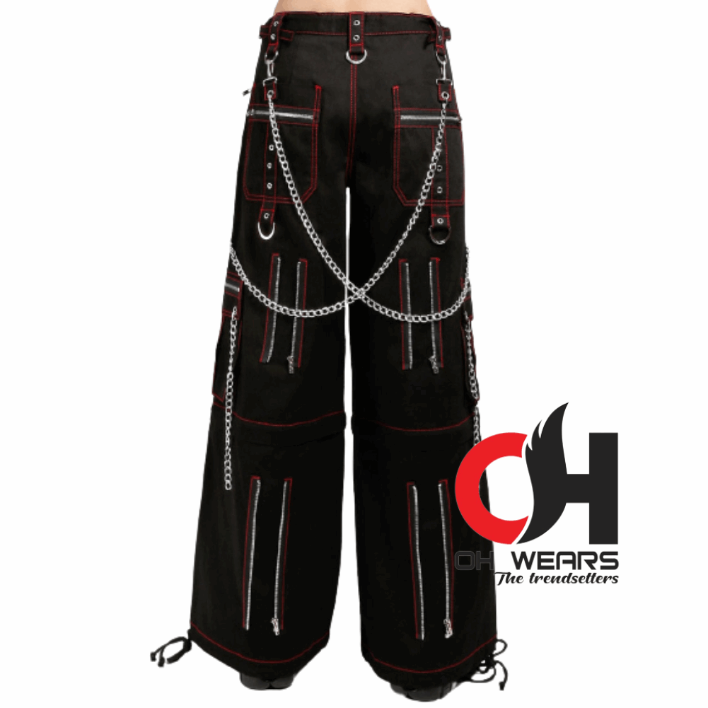 Gothic Chain Bandage Wide leg Pants Women Oversize Low Rise Dark Academic Trousers Streetwear 90s Baggy Pant Punk Style OH-435-GT