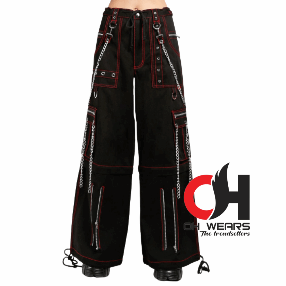 Gothic Chain Bandage Wide leg Pants Women Oversize Low Rise Dark Academic Trousers Streetwear 90s Baggy Pant Punk Style OH-435-GT