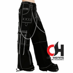 Gothic Chain Bandage Wide leg Pants Women Oversize Low Rise Dark Academic Trousers Streetwear 90s Baggy Pant Punk Style OH-436-GT