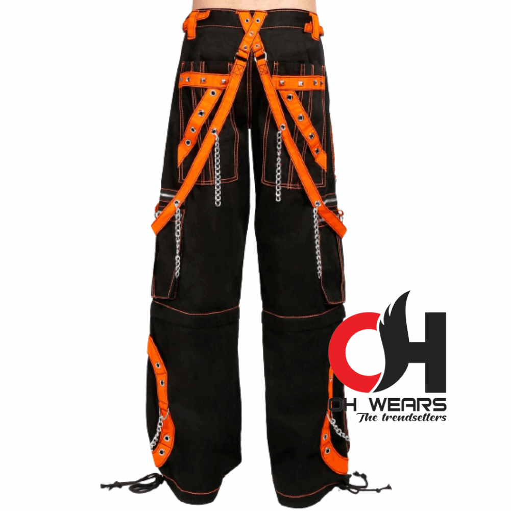 Men's Gothic Men's Step Chains Pants Orange Straps, Men's fashion pants, Men's gothic pants OH-438-GT