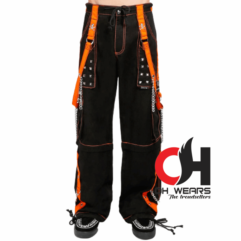 Men's Gothic Men's Step Chains Pants Orange Straps, Men's fashion pants, Men's gothic pants OH-438-GT