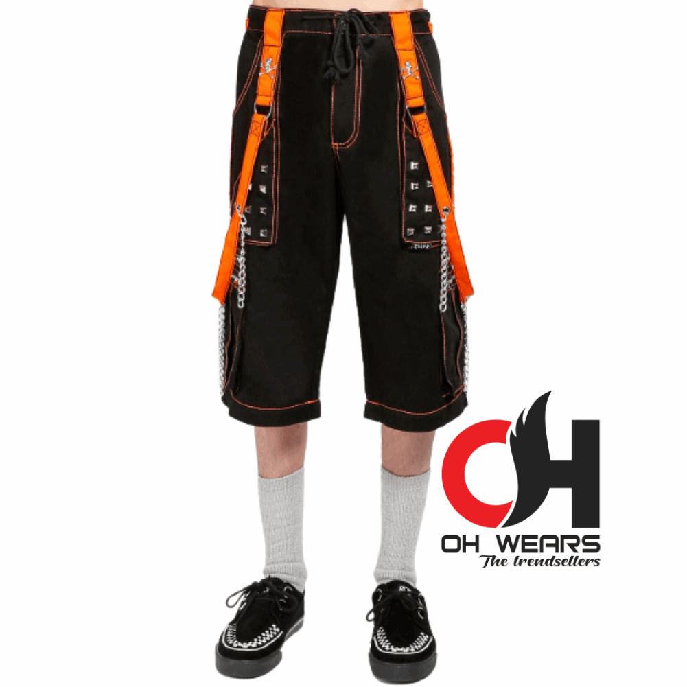 Men's Gothic Men's Step Chains Pants Orange Straps, Men's fashion pants, Men's gothic pants OH-438-GT