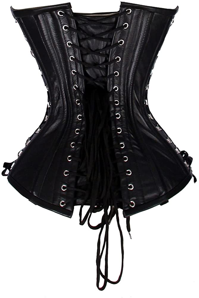 Women Black PVC Fashion Overbust Corset Heavy Steel Boned