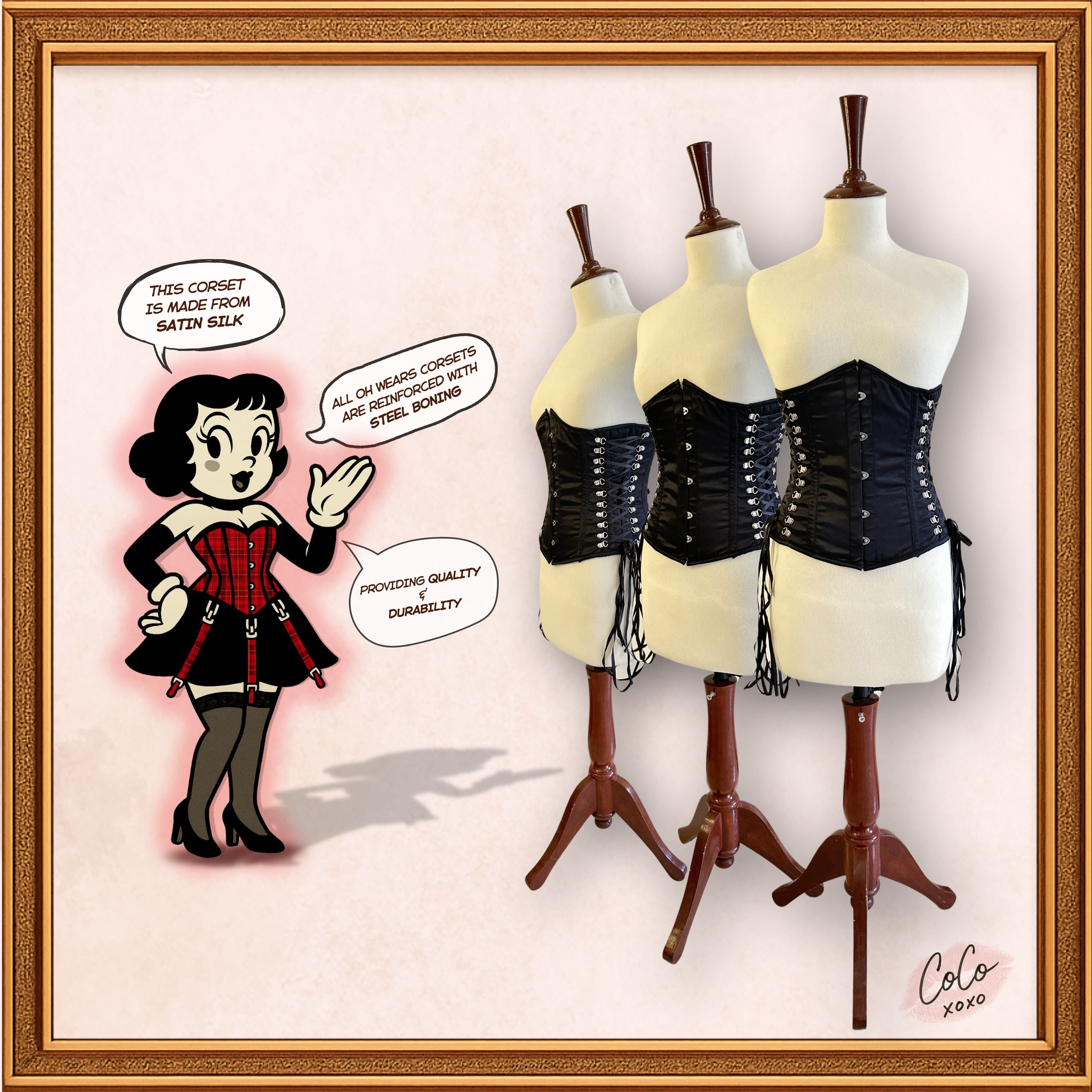 Women Underbust Black Satin Steampunk Bustier Corset Waist Trainer