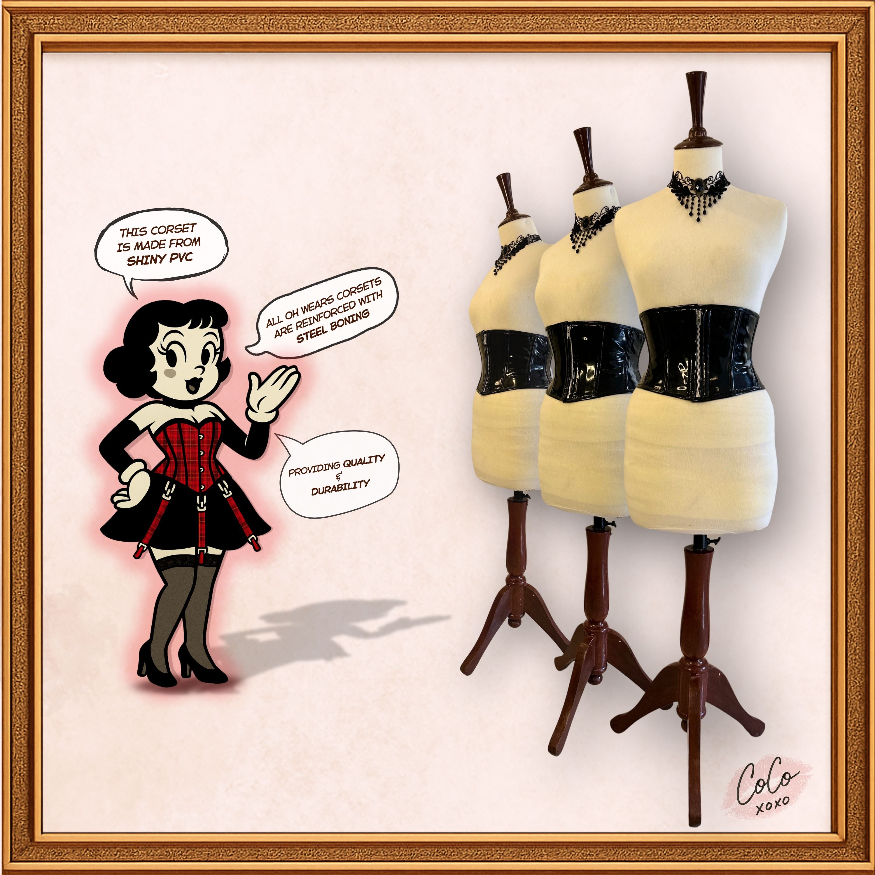 Gothic Shiny Black PVC Underbust Zip Up Latex Mini Corset