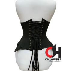 Women Underbust Black Cotton Steampunk Waist Trainer with Tight Lacing