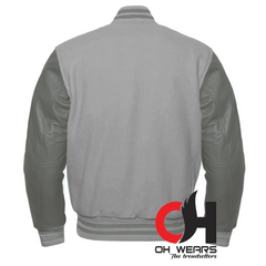 Chaqueta Varsity Con Mangas De Lana Gris Y Cuero Genuino Gris 