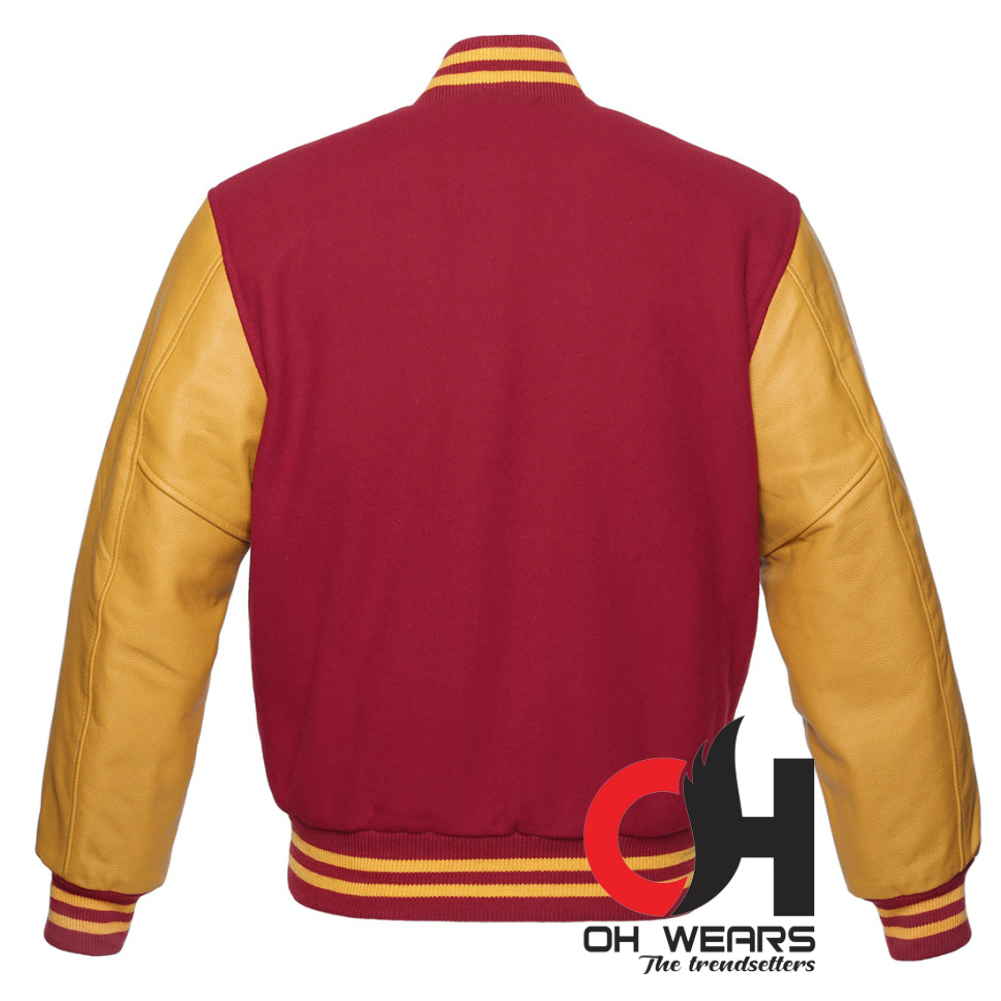 Maroon Wool and Genuine Yellow Leather Sleeves Varsity Jacket