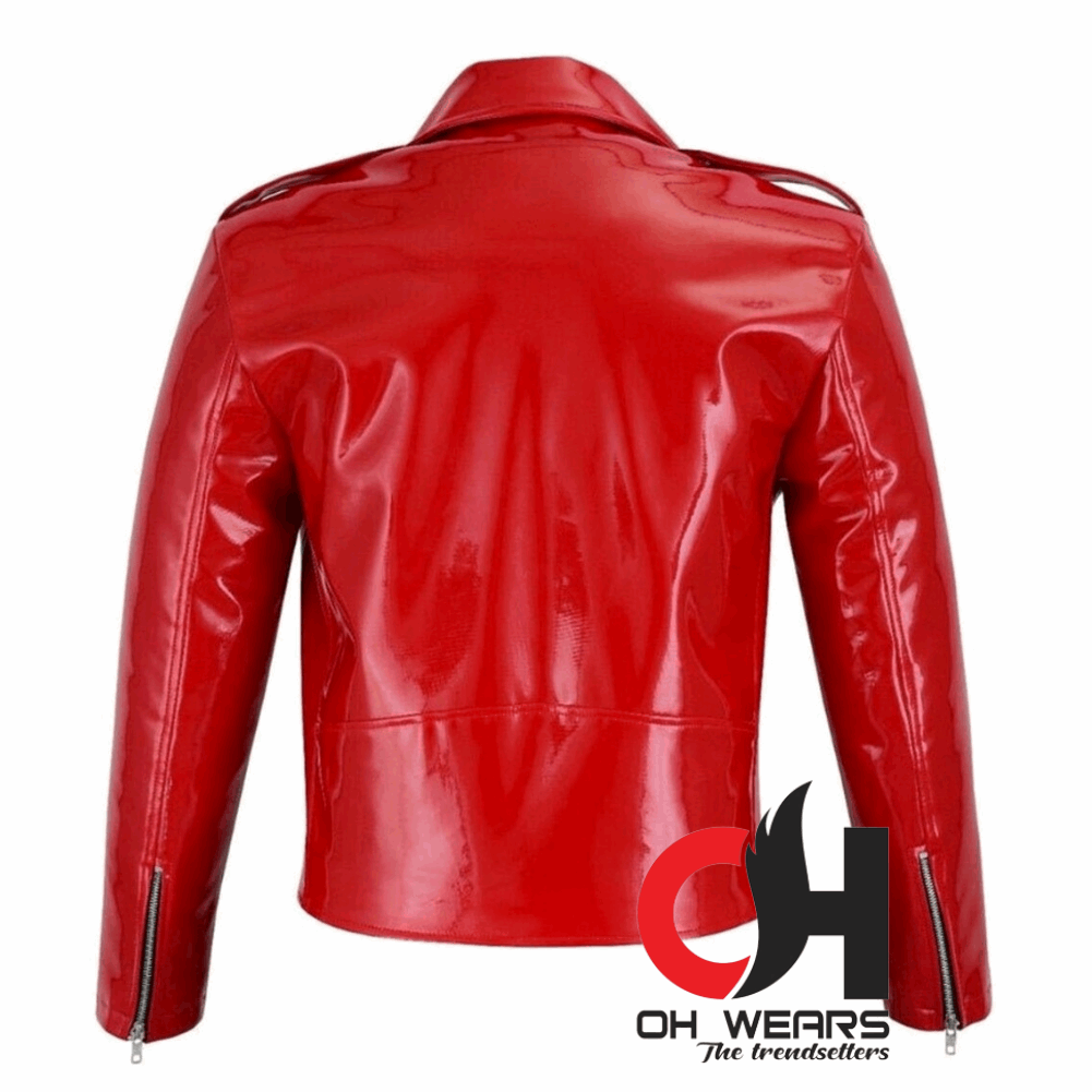 Gothic handmade Gothic Moto Red PVC Vinyl Jacket Stylish Men Motorcycle Jacket Punk Rock EMO Fetish Jacket OH-601-GJ