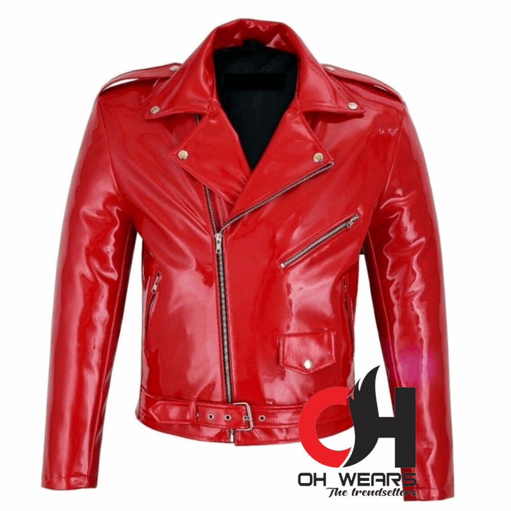 Gothic handmade Gothic Moto Red PVC Vinyl Jacket Stylish Men Motorcycle Jacket Punk Rock EMO Fetish Jacket OH-601-GJ