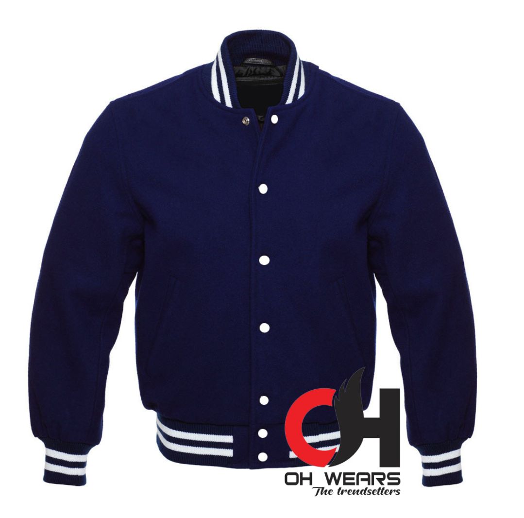 Navy Blue Blend Wool Varsity/Letterman College Jacket