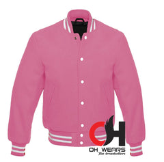 Chaqueta Varsity Completa de Lana con Canalé Blanco 