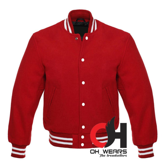 Unisex Red Full Wool Varsity jacket with White Ribs