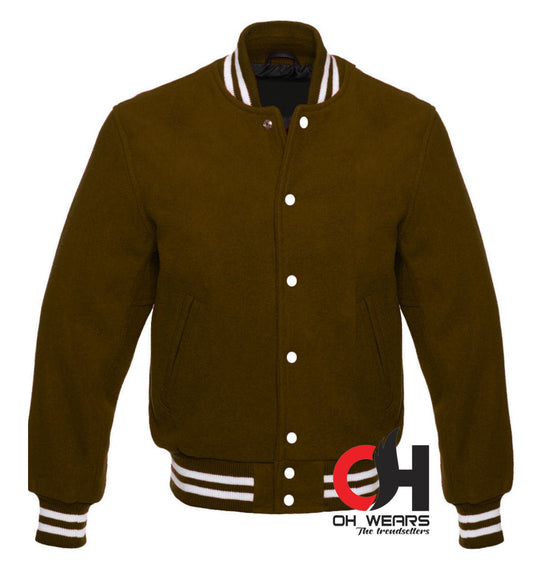 Men's Dark Brown Wool Varsity Jacket