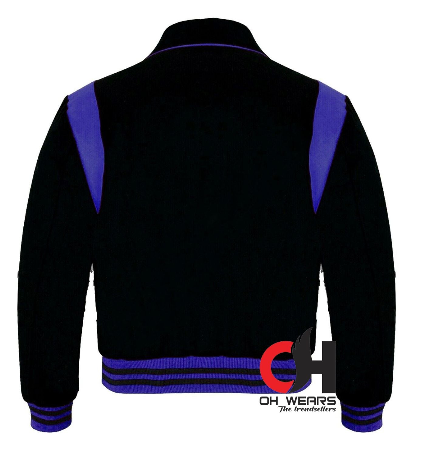 Varsity-Baseball-Bomberjacke mit Byron-Kragen für Herren, schwarze Wolle, blaue Lederstreifen, Letterman-Jacke, Varsity-College-Jacken für Herren, Damen und Kinder 