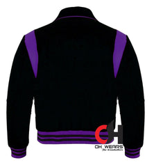 Men's Varsity Byron Collar Black Woolen Purple Leather Stripes Baseball Bomber Letterman Jacket Varsity Men's Women's Kid's college jackets