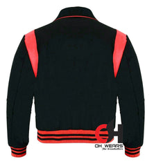 Varsity-Baseball-Bomberjacke mit Byron-Kragen für Herren, schwarze Wolle, rotes Leder, Streifen, Letterman-Jacke, College-Jacken für Herren, Damen und Kinder 