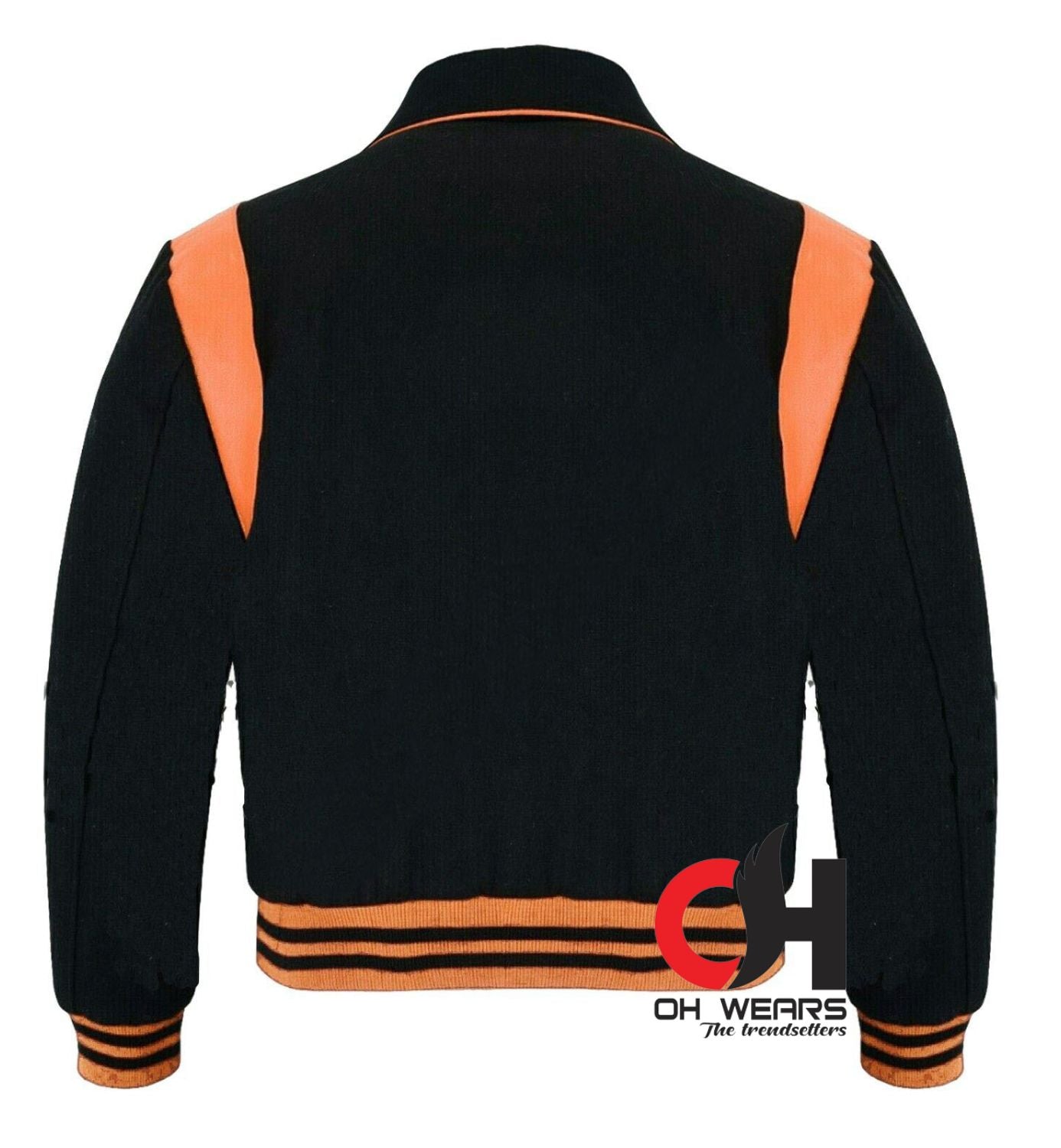 Men's Varsity Byron Collar Black Woolen Orange Leather Stripes Baseball Bomber Letterman Jacket Varsity Men's Women's Kid's college jackets