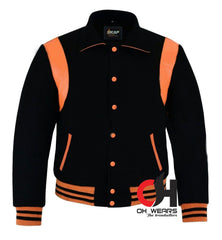 Varsity Byron Collar para hombre Lana negra Rayas de cuero naranja Béisbol Bomber Letterman Chaqueta Varsity Chaquetas universitarias para hombres y mujeres para niños 