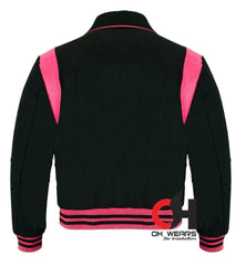 Varsity Byron Collar para hombre Lana negra Rayas de cuero rosa Béisbol Bomber Letterman Chaqueta Varsity Chaquetas universitarias para hombres y mujeres para niños 